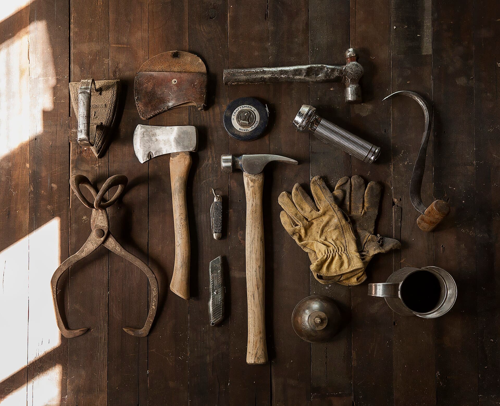 Carpenter tools on a workbench
